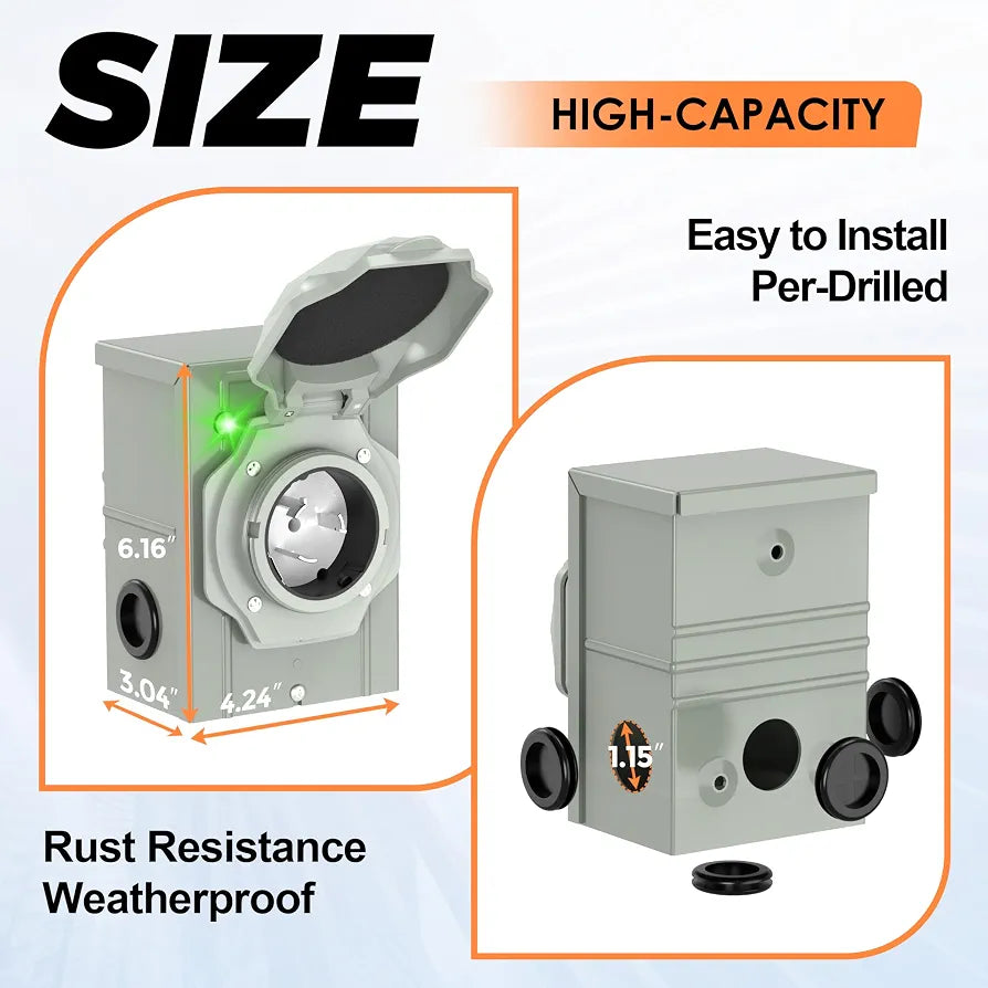 50 Amp 25FT Generator Cord and Power Inlet Box Combo Kit