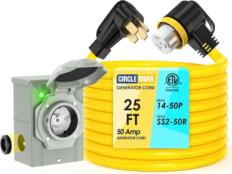 50 Amp 25FT Generator Cord and Power Inlet Box Combo Kit
