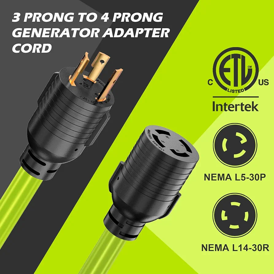 NEMA L5-30P to L14-30R, 30 Amp Generator Adapter