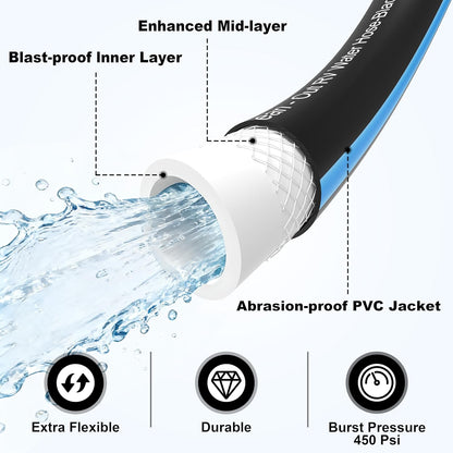 50FT RV Black Tank Flush Hose, Kink-Resistant Clean-Out Hose | 5/8" I.D. Black Water Sanitation Hose with 3/4" Threaded Connectors, Heavy Duty, for RV Sewer Tank, Camper, Outdoor Cleaning