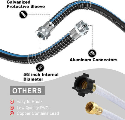 50FT RV Black Tank Flush Hose, Kink-Resistant Clean-Out Hose | 5/8" I.D. Black Water Sanitation Hose with 3/4" Threaded Connectors, Heavy Duty, for RV Sewer Tank, Camper, Outdoor Cleaning
