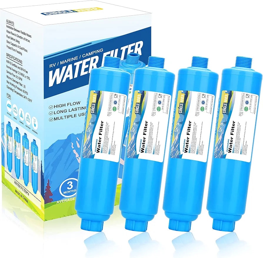 RV Inline Water Filter 20 Microns Camper Water Filter - 4 Pack