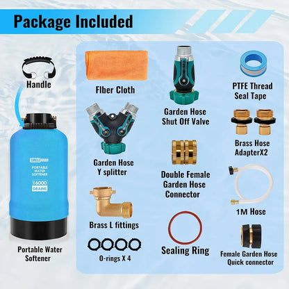 RV Water Softener with Water Hose, 16000 Grains