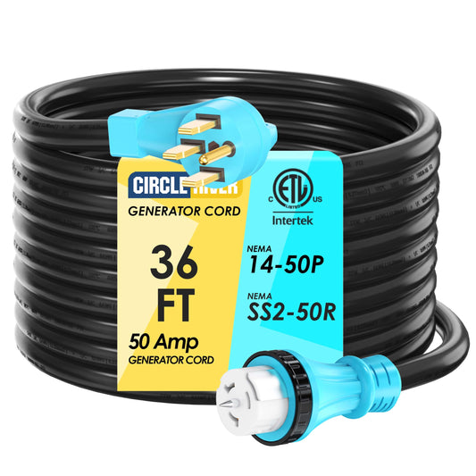 50 Amp 25 Feet Generator Cord, NEMA 14-50P Male to SS2-50R | CS6364 STW 6/3+8/1 AWG 125/250V Generator Power Cord Twist Lock Connectors for Generator to House