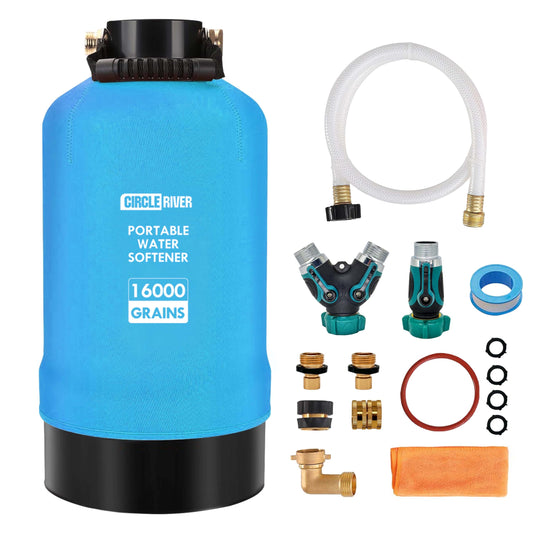 CircleRiver RV Water Softener with Water Hose, 16000 Grains
