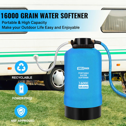 CircleRiver RV Water Softener with Water Hose, 16000 Grains