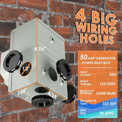 50 Amp 15Feet Generator Cord and Power Inlet Box Combo Kit