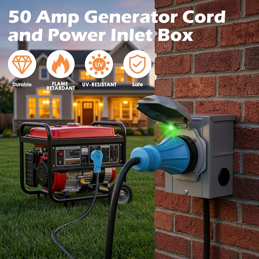 50 Amp 15Feet Generator Cord and Power Inlet Box Combo Kit